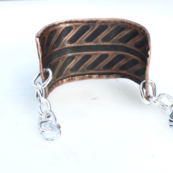 Industrial Silver Chain Copper Cuff Bracelet Wide - Picture 4 of 4
